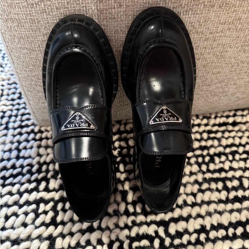 Prada chocolate brushed leather loafers size 37, worn 10 times or less
